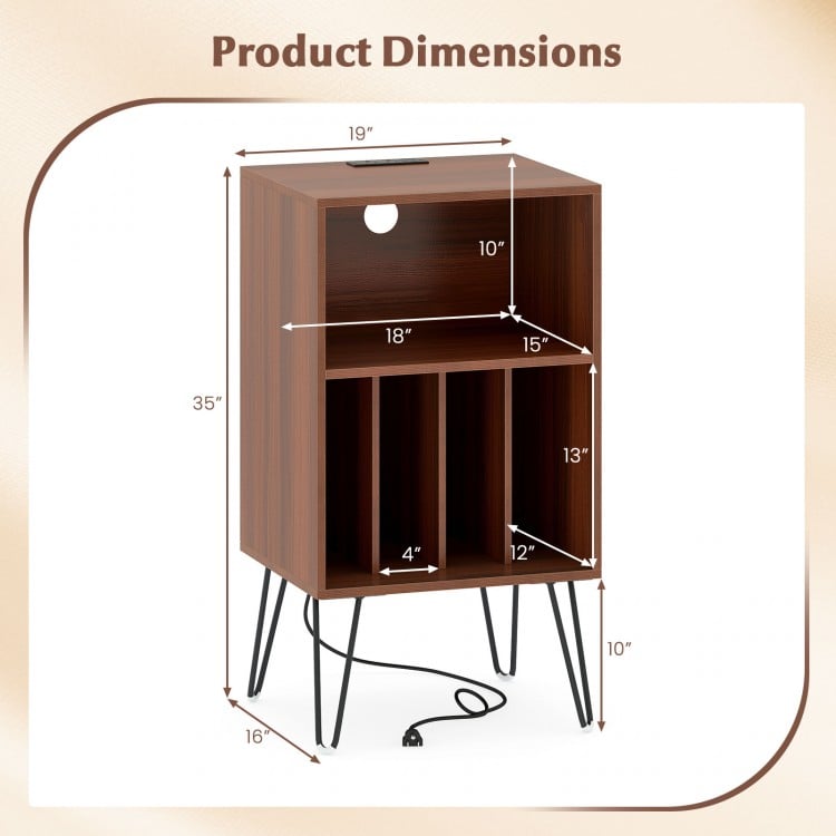 Record Player Stand with Charging Station Turntable Stand with Vinyl Storage-Walnut