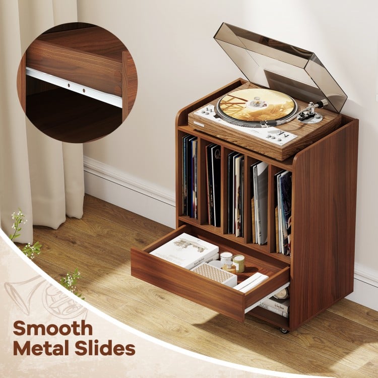 Record Player Stand Turntable Stand with Drawer and Record Holder-Walnut