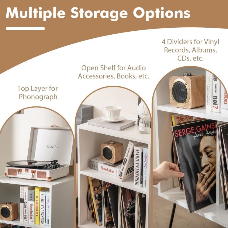 Record Player Stand with Charging Station for Living Room Bedroom-White