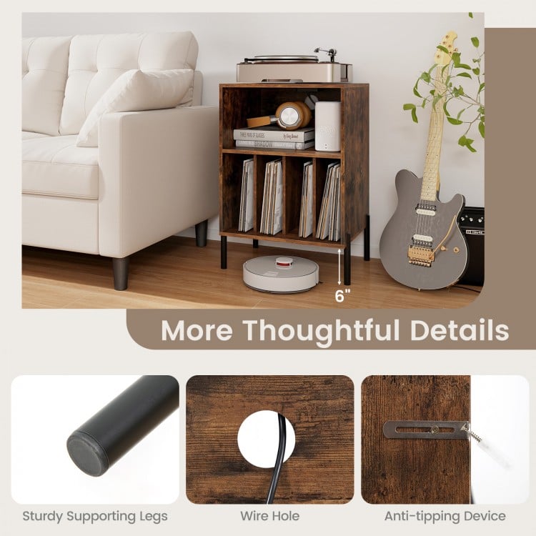 Record Player Stand with Record Storage Shelf and Charging Station-Coffee