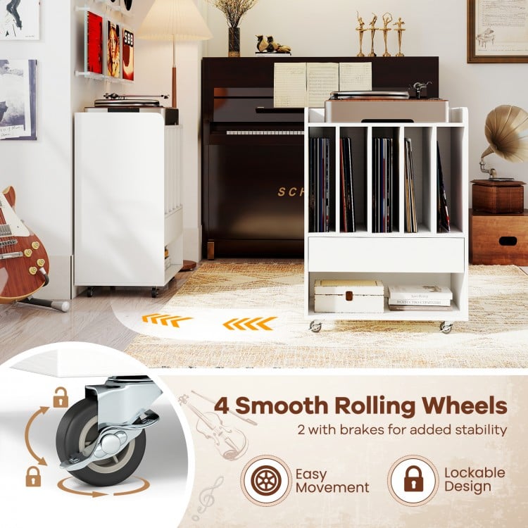 Record Player Stand Turntable Stand with Drawer and Record Holder-White