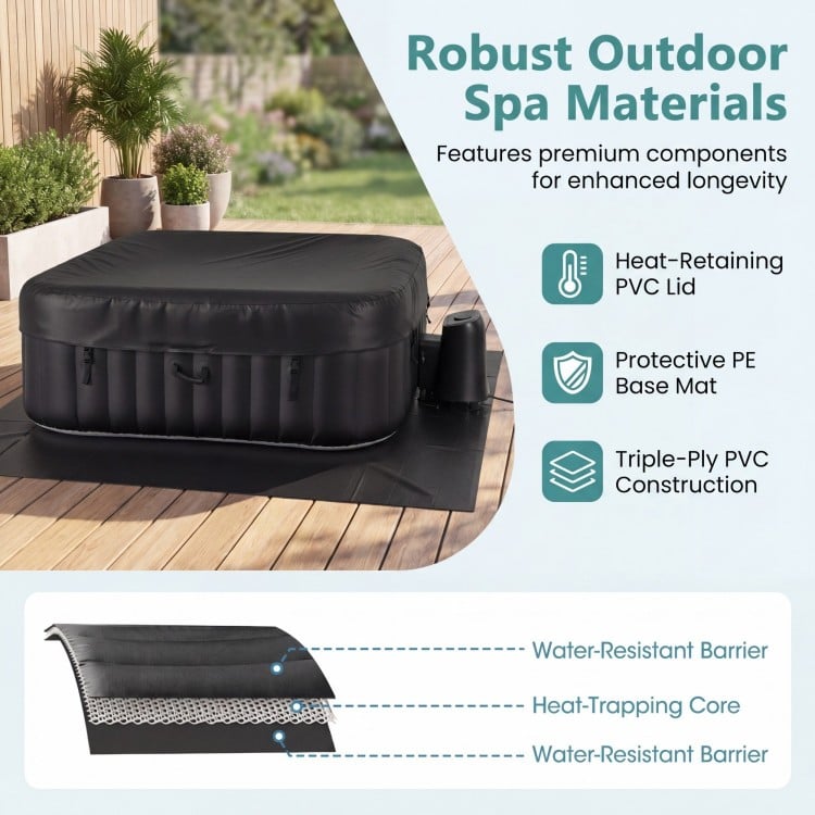 Rectangular Blowup Pool Hottub with 130 Air Jets for 4-6 Person