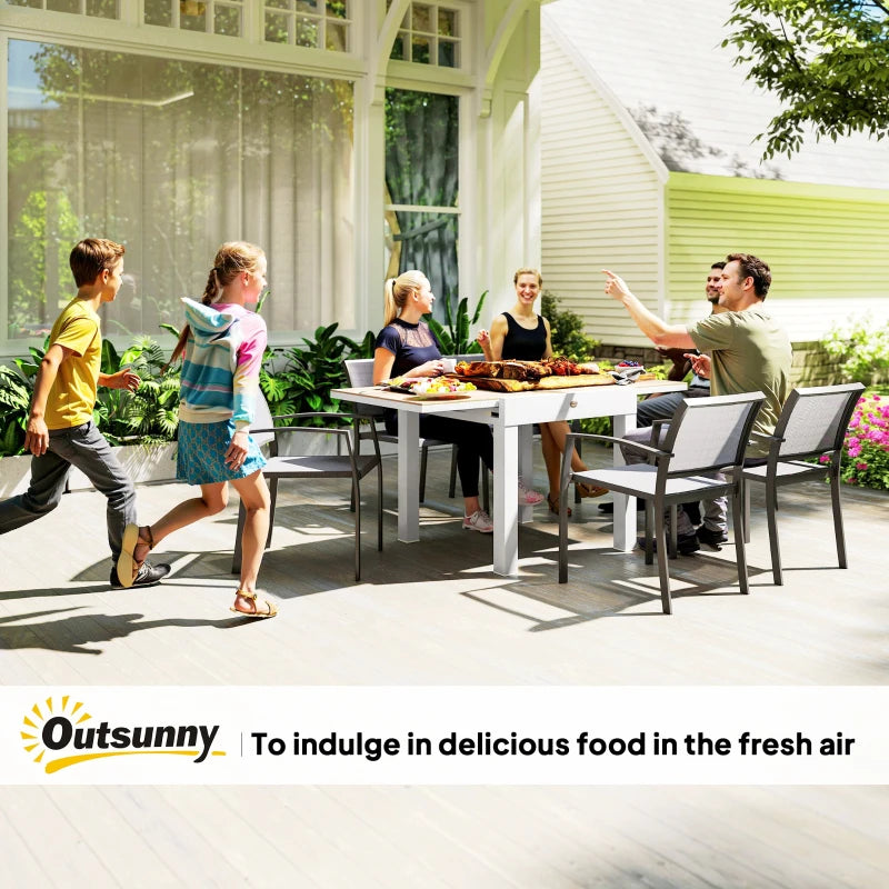 Extendable Patio Dining Table, Aluminum Frame Outdoor Patio Table with Faux Wood Top for Garden Backyard, Natural Wood