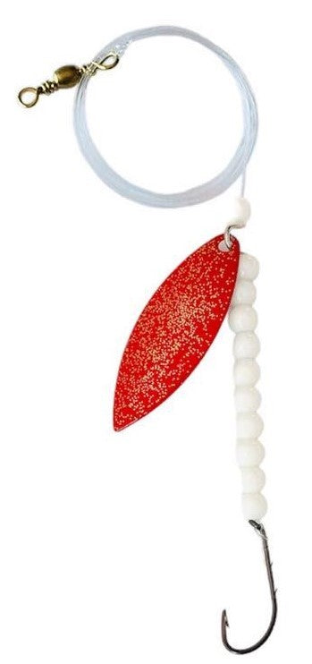 Solid White Beads Willow Leaf Spinner – Red Speckle Blade Lure 