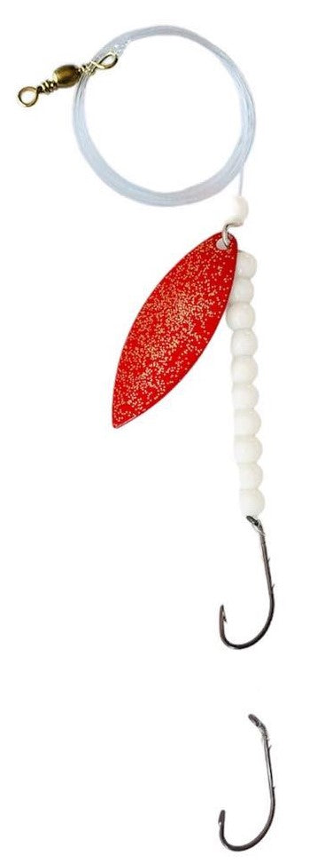 Solid White Beads Willow Leaf Spinner – Red Speckle Blade Lure 
