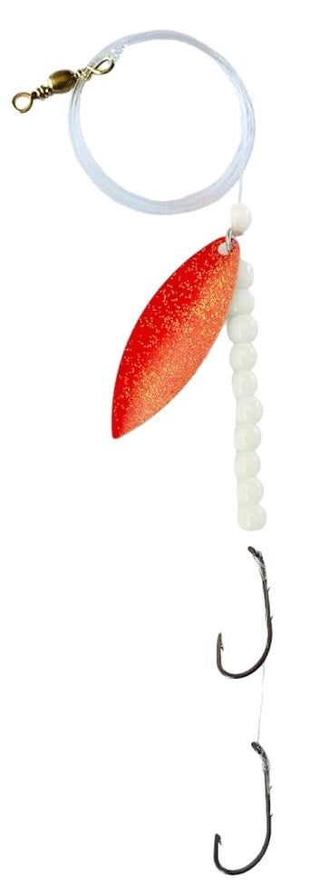 Solid White Beads Willow Leaf Spinner – Red Wave Blade Lure 