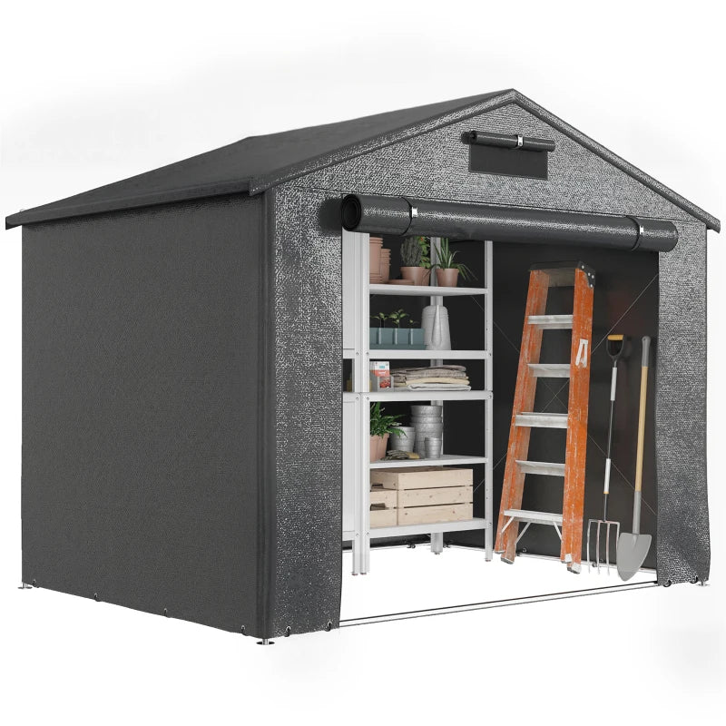 8' x 6' Portable Shed, Waterproof Bike Tent with Roll-up Zipper Door, Vent and Galvanised Metal Frame, Dark Grey