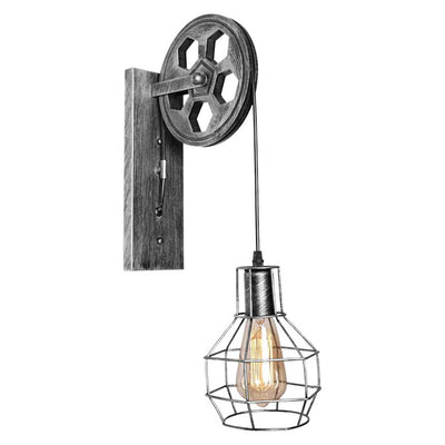 Retro Style Rustic Pulley Brushed Silver Wall Mounted Light~1519 