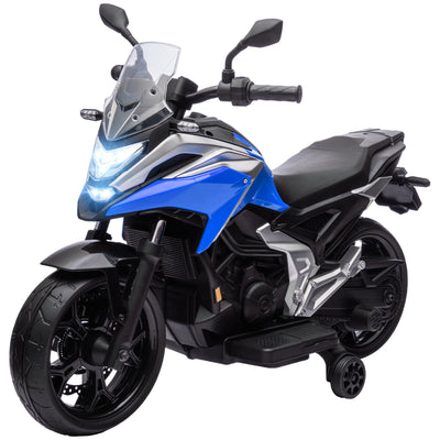 Qaba Honda Licensed 12V Ride on Motorbike for Kids with Headlights Music Training Wheels, for 3-6 Years, Blue 