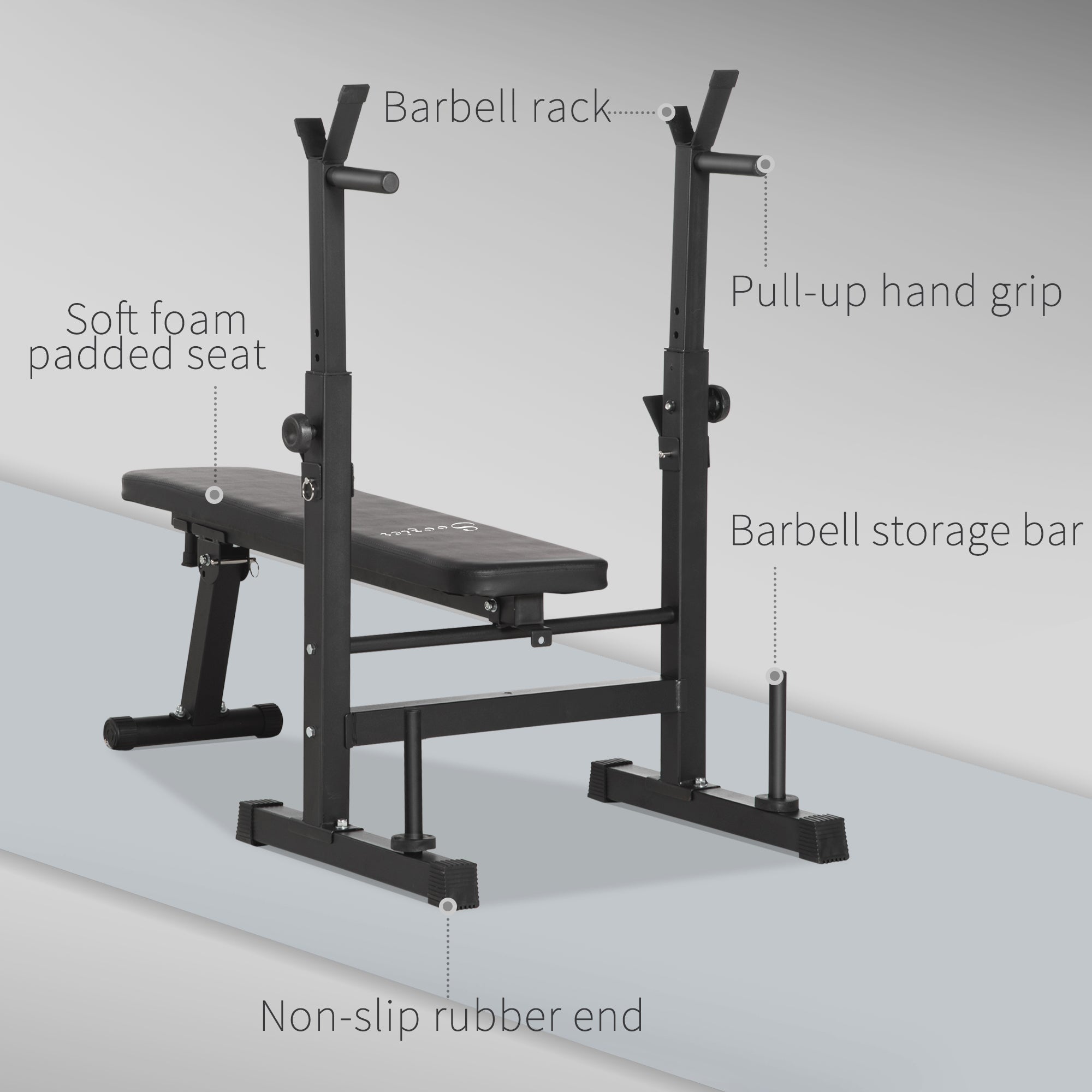 Soozier Strength Training Bench Adjustable Foldable Bench Press with Barbell Rack & Dip Station Black 