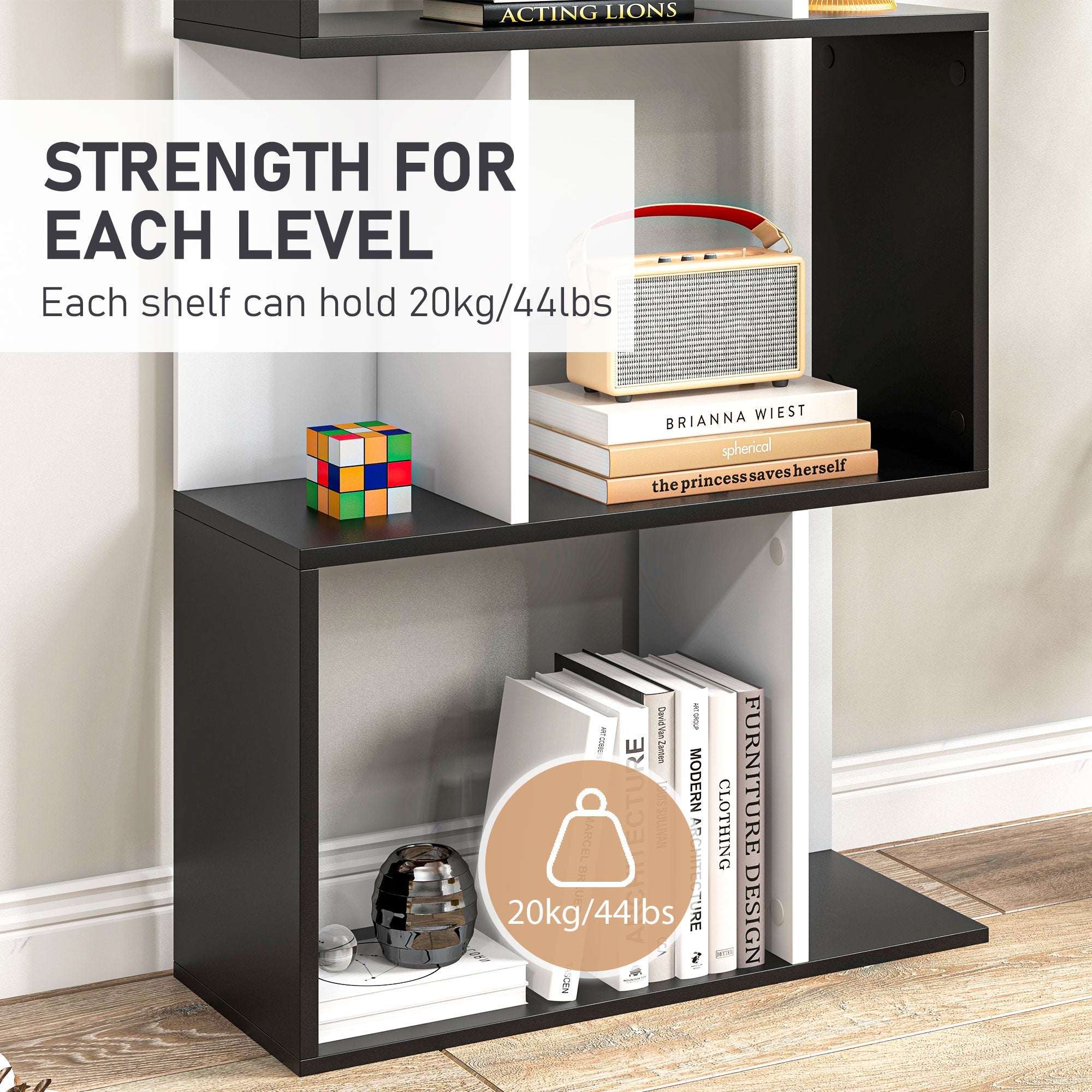HOMCOM 5-Tier Modern Bookcase Display Shelf Storage Room Divider for Living Room Home Office Black 