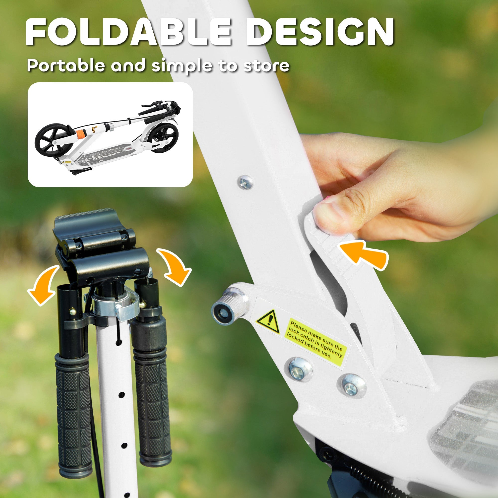 Qaba Foldable Kids Scooter with 4 Adjustable Height, Double Brake, Shock Absorption for Ages 6-12, White 