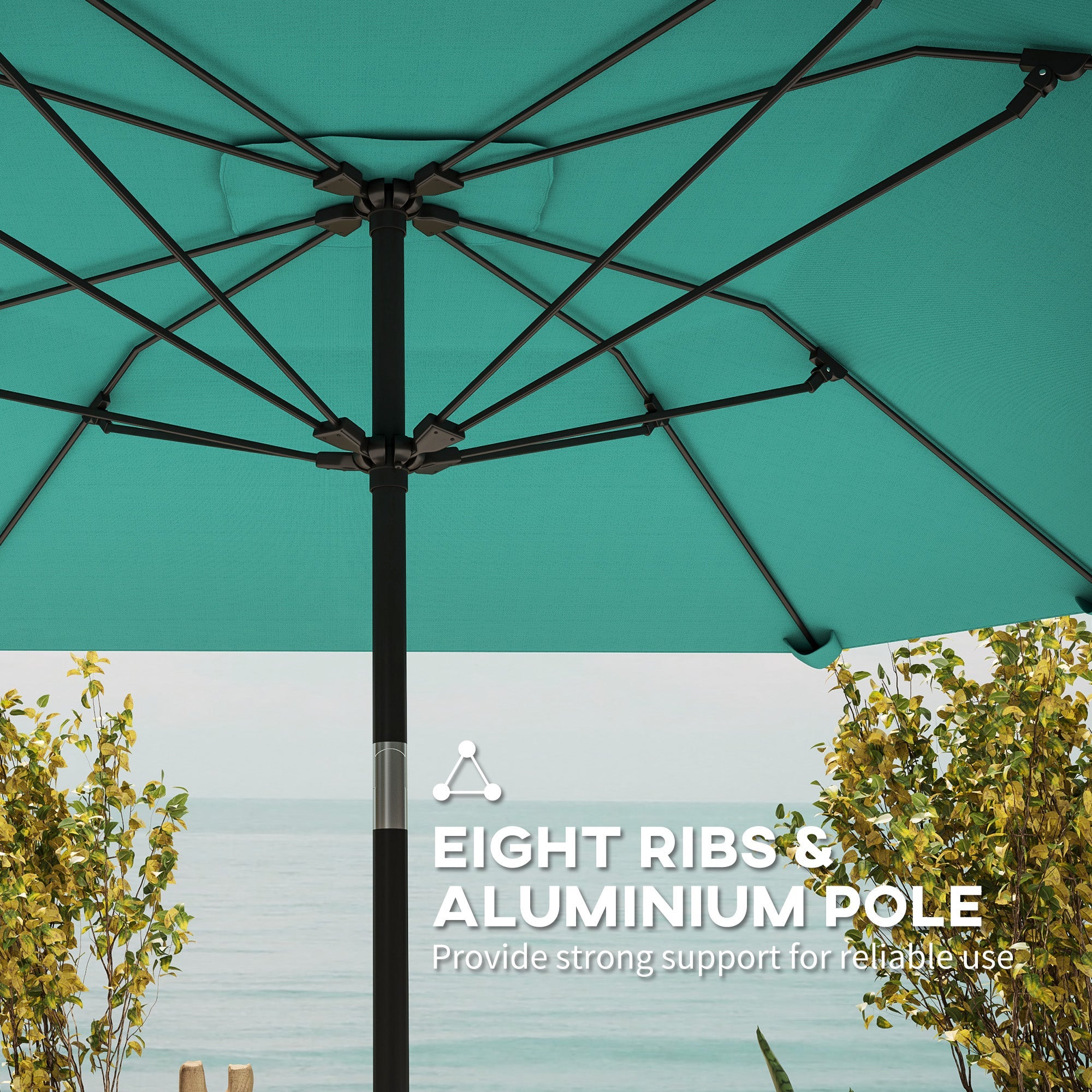 Outsunny 7.6FT Aluminum Patio Umbrella Parasol 8 Ribs Outdoor Market Umbrella with Crank, Push Button Tilt for Deck, Backyard and Lawn, Sky Blue 