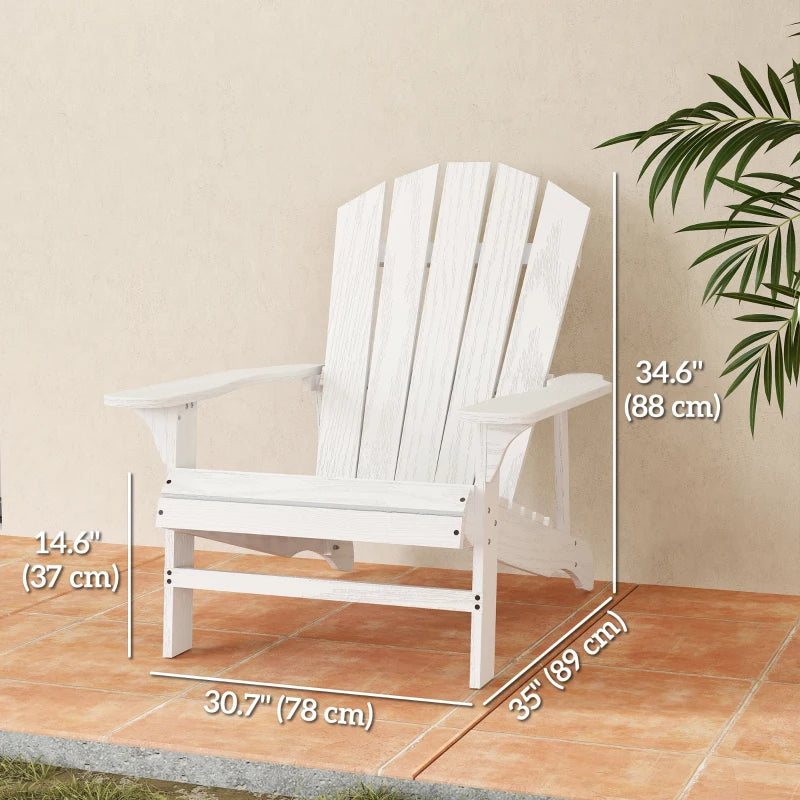 Wood Adirondack Chair, Outdoor Patio Muskoka Chair with Slatted Design for Deck, Garden, Backyard, Fire Pit, White