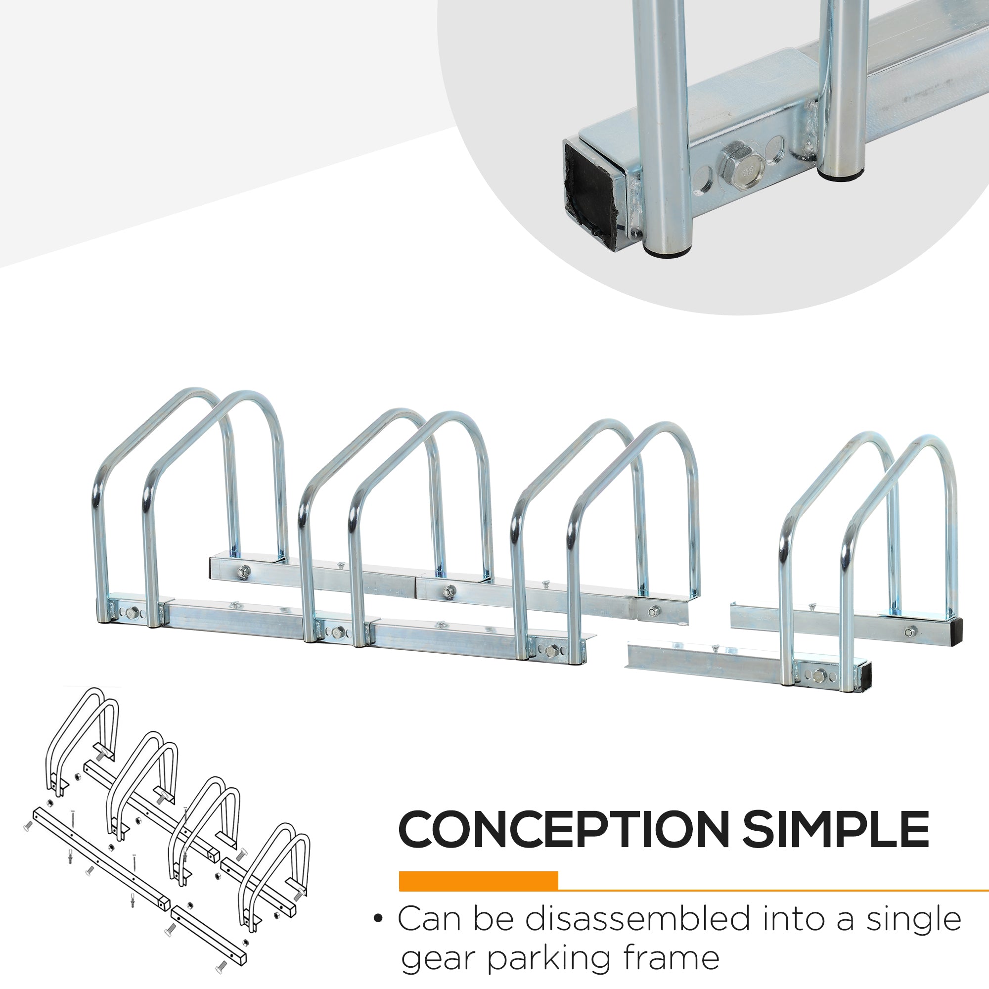 Soozier 4-Bike Bicycle Floor Parking Rack Cycling Storage Stand Garage Organizer for Indoor and Outdoor Use Silver 