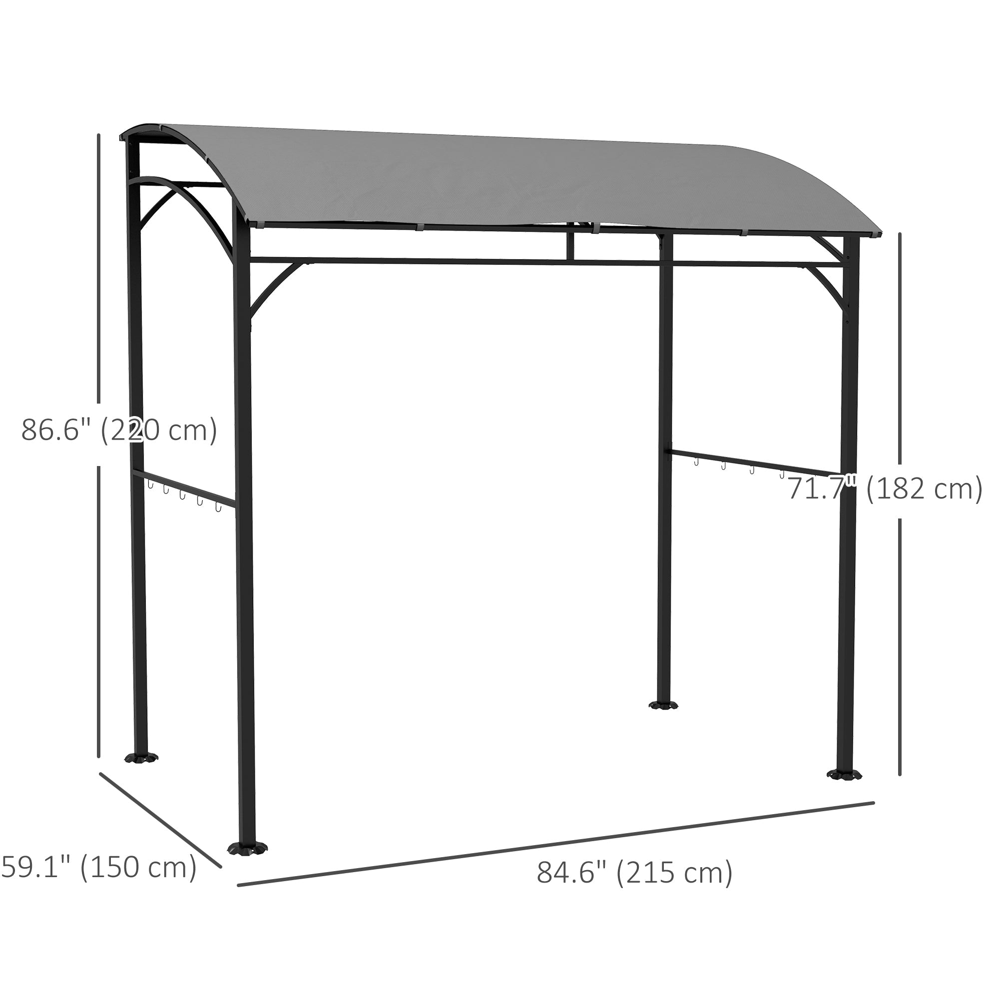 Outsunny 7' x 5' Garden Grill Canopy, BBQ Grill Gazebo Tent with Steel Frame and Hooks, Outdoor Sun Shade, Grey 