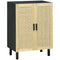 Boho Sideboard, Buffet Cabinet with Storage, Accent Cabinet with 2 Rattan Doors and Adjustable Shelves, Black