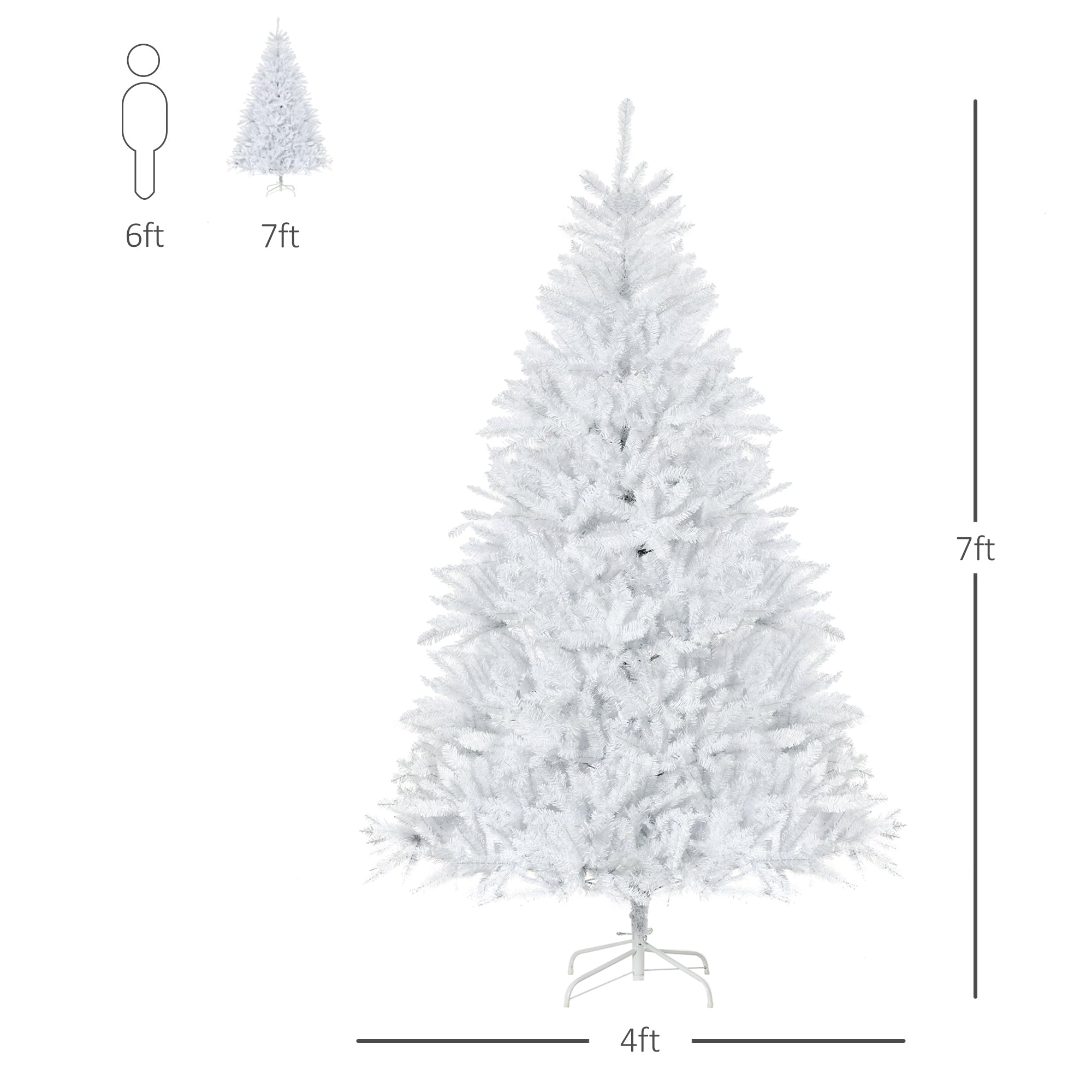 HOMCOM 7FT White Artificial Christmas Tree with 1823 Tips & Foldable Stand - Perfect for Indoor Holiday Decor 