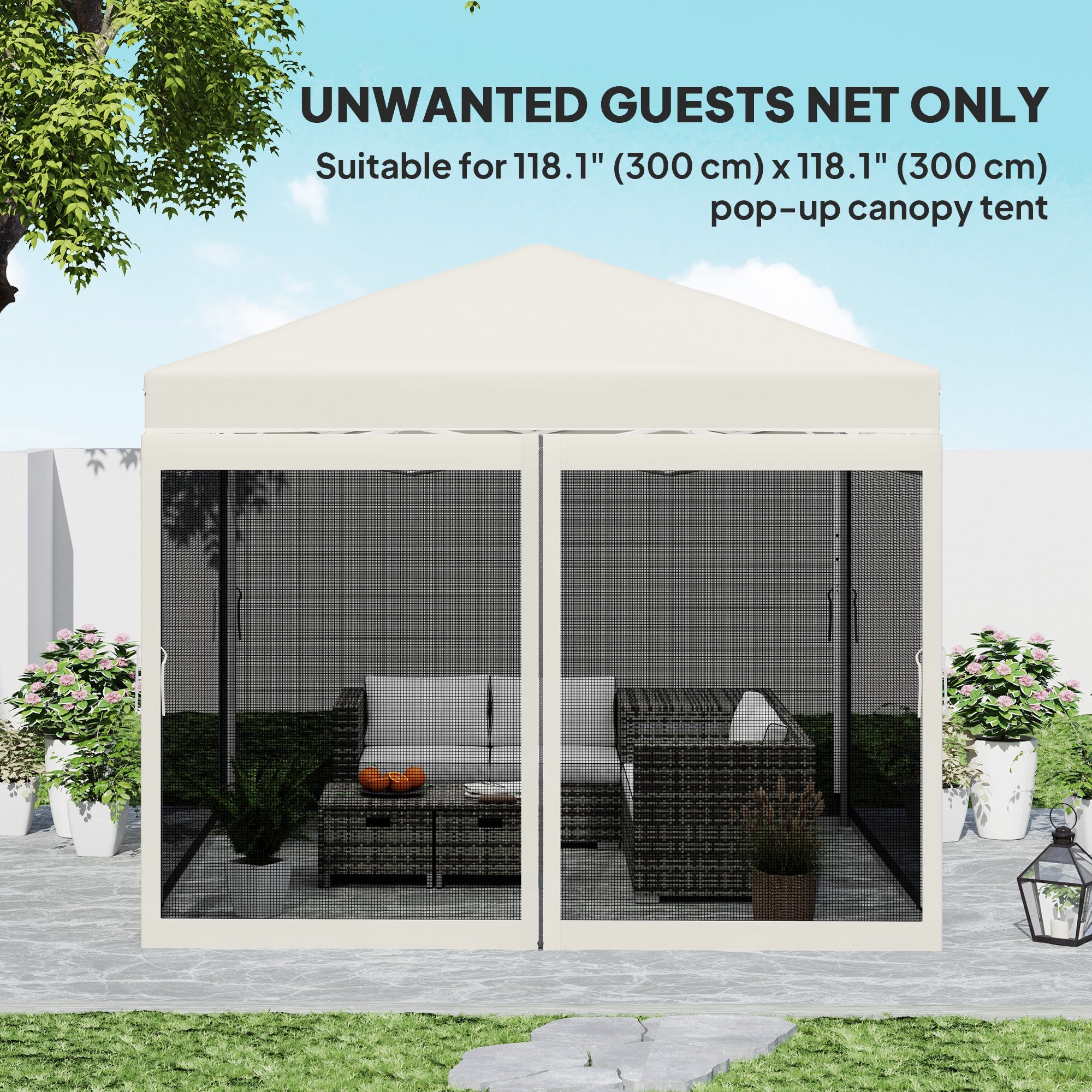 Outsunny Gazebo Mosquito Netting, Replacement Mosquito Netting with Zippers for 10' x 10' Pop-Up Canopy Tent (Mosquito Net Only) 