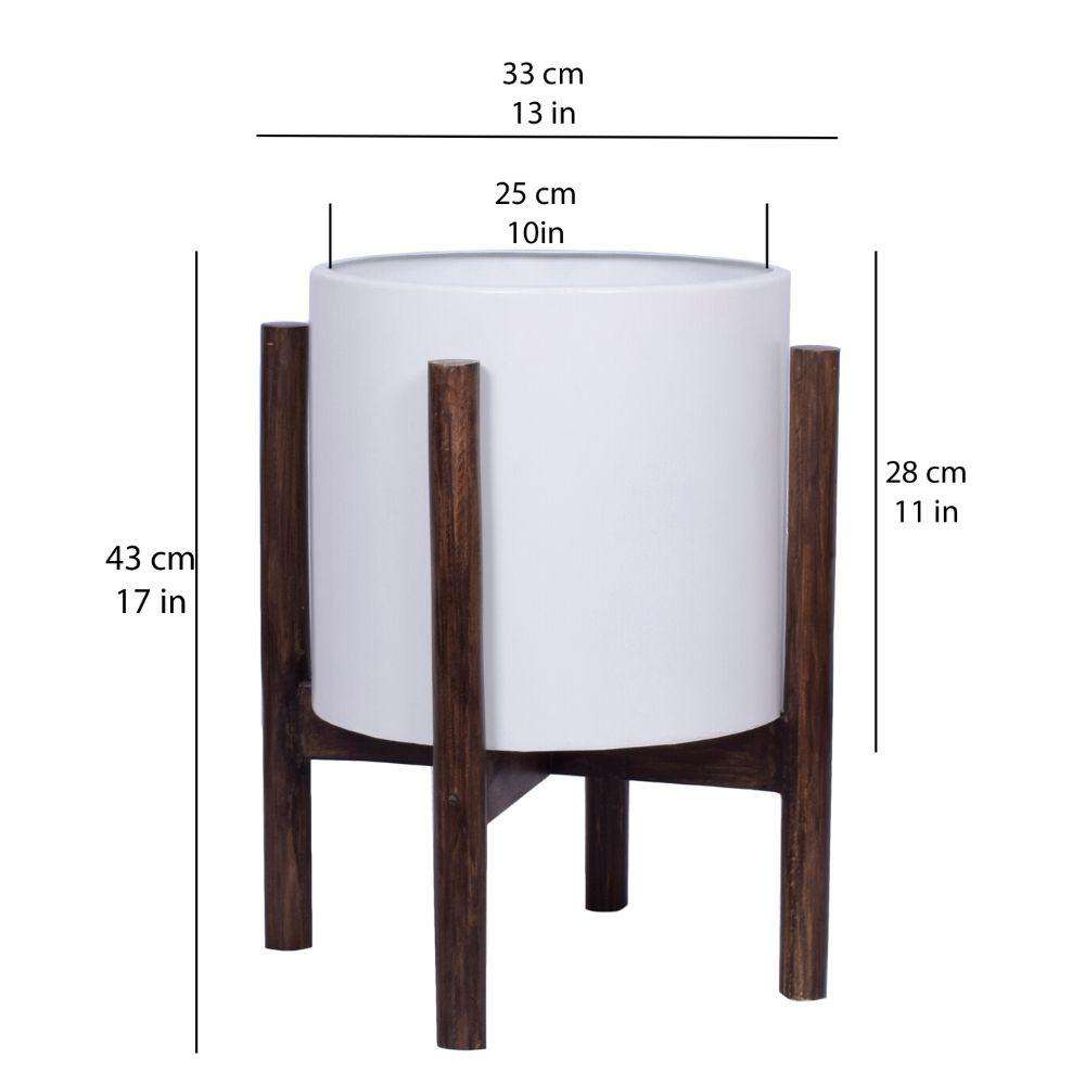 Rica - Mid-Century Modern Plant Stand With White Planter (Multiple Sizes) 
