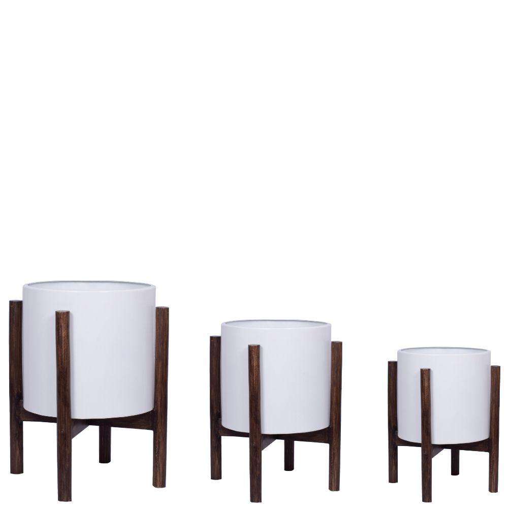 Rica - Mid-Century Modern Plant Stand With White Planter (Multiple Sizes) 