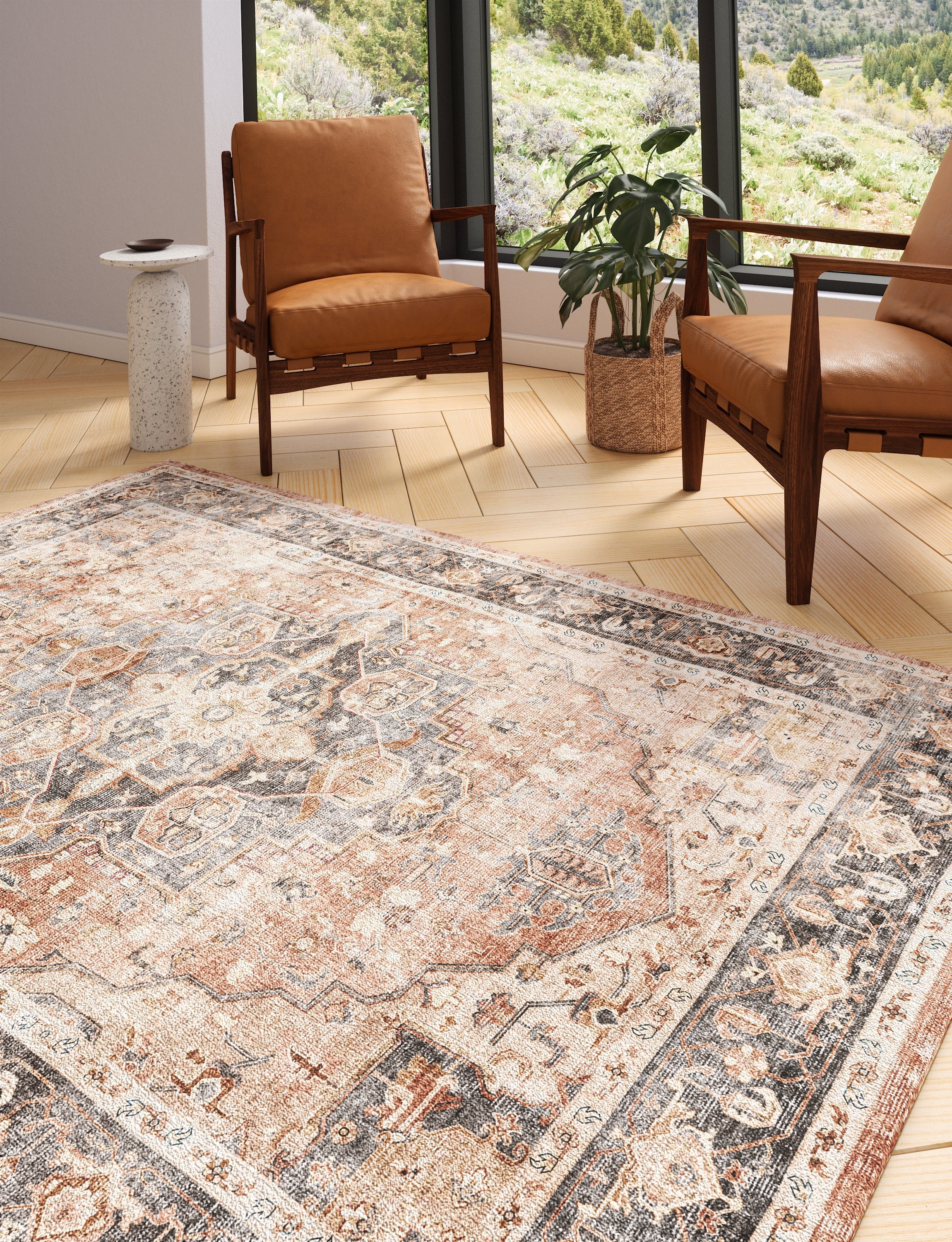 Riverra Terracotta Black Rug 