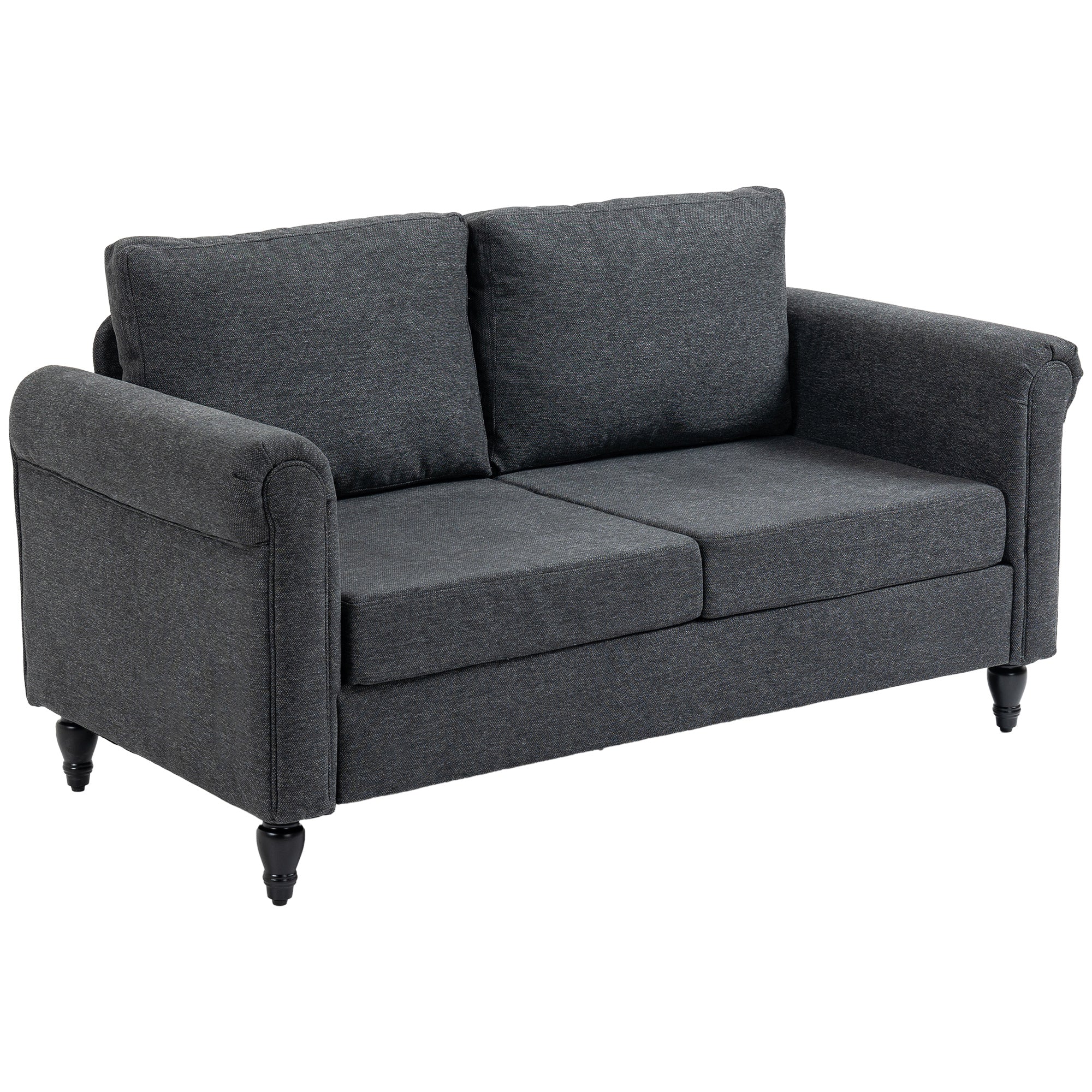HOMCOM 57.75" Dark Grey Loveseat - Cozy 2-Seater Sofa with Curved Armrests, Throw Cushions & Rubber Wood Legs 