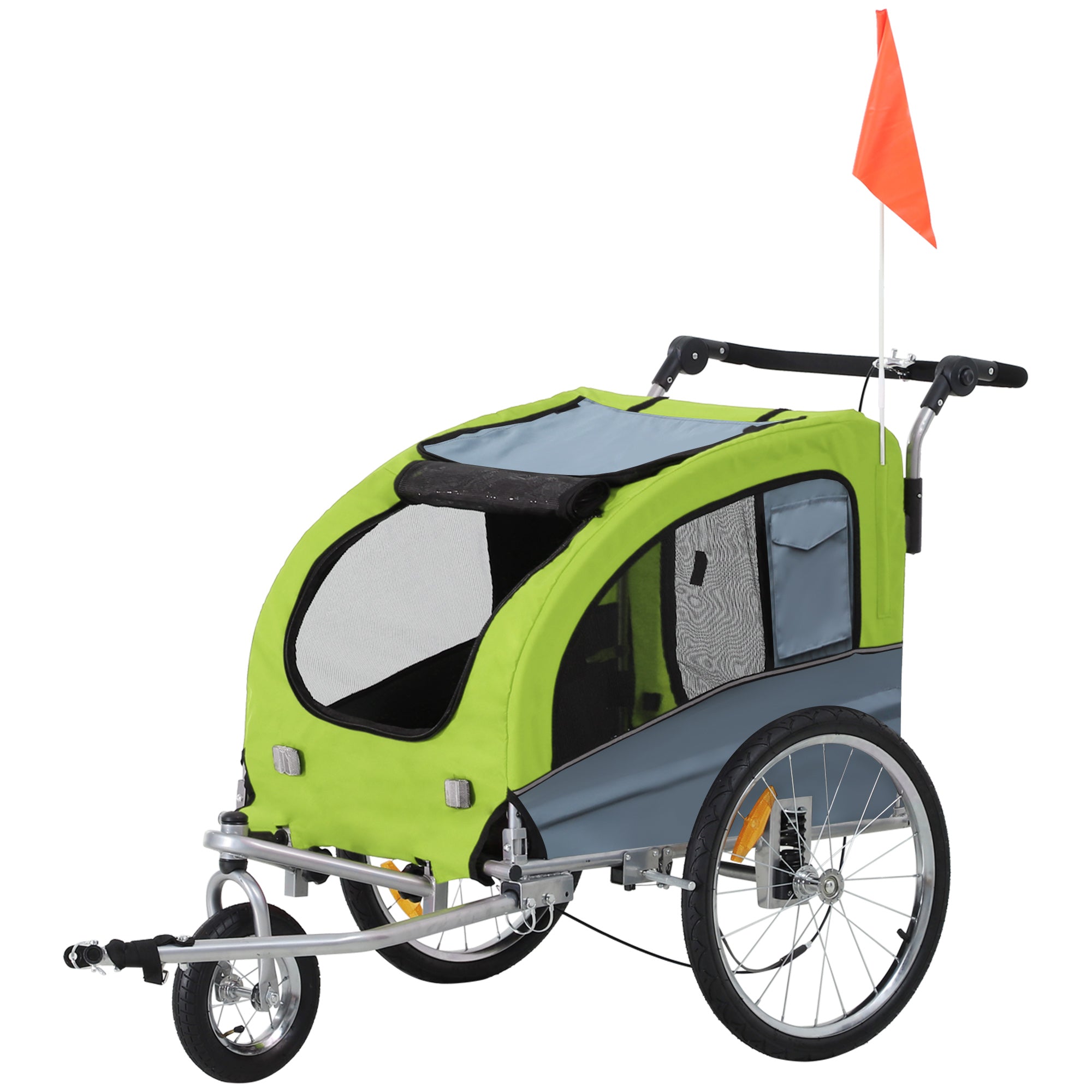Aosom Dog Bike Trailer 2-In-1 w/ Suspension, Hitch, Storage Pockets, Green 