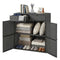 Wicker Outdoor Storage Cabinet with 2 Doors and Drawers, 2-Tier Shelf Rattan Patio Storage Cabinet, Dark Grey