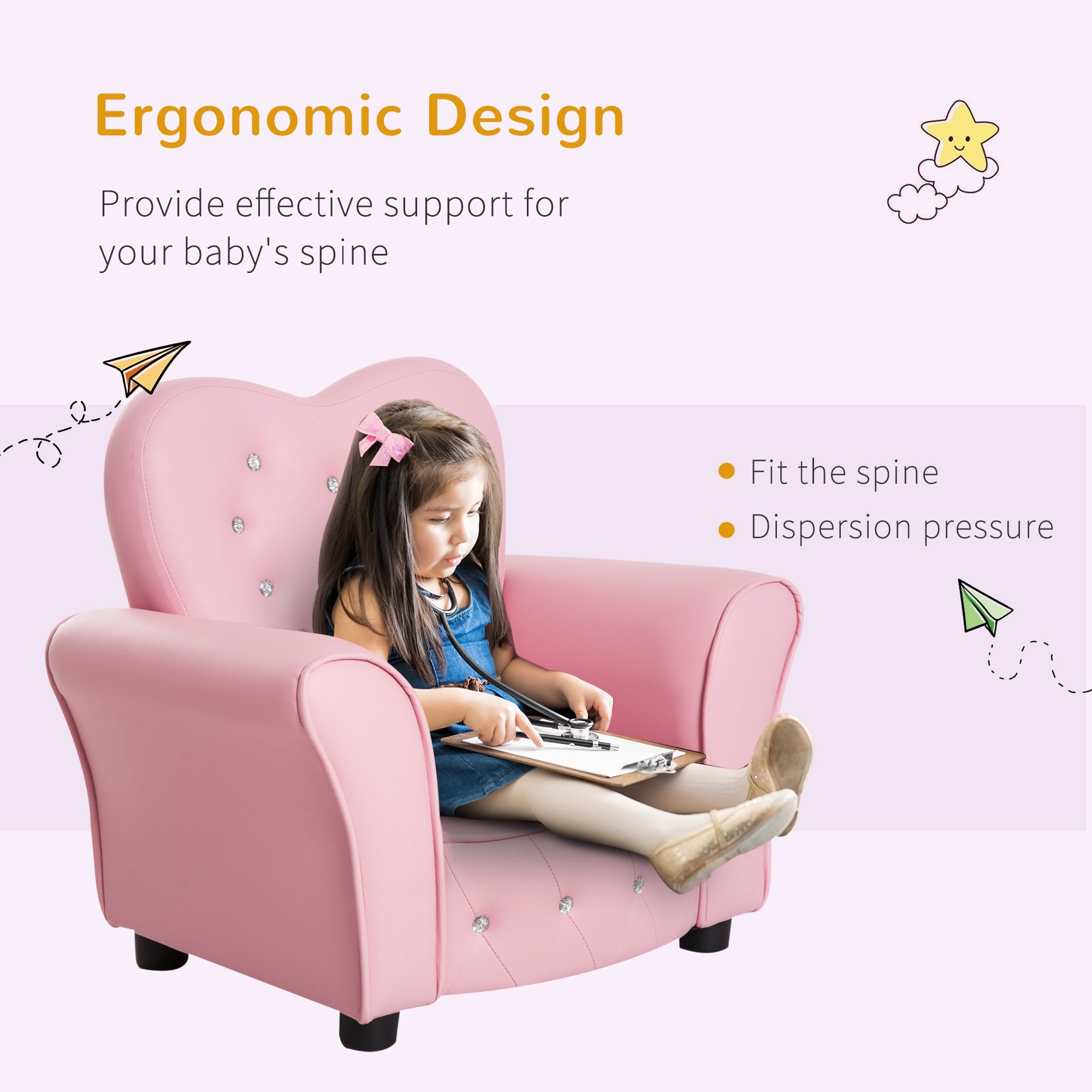 Qaba Kids Mini Princess Sofa Chair Toddler Children Upholstered Tufted Armchair Activity Couch Reclining Seat Boys Girls Furniture Pink 