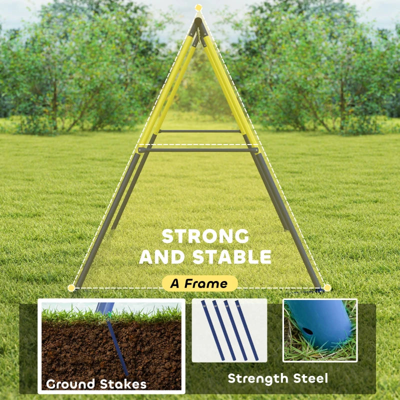 Qaba Kids Swing Set, Heavy Duty Metal 2 Seat Swing Stand Set with Ground Stakes, Supports 150 , Indoor Outdoor, Blue