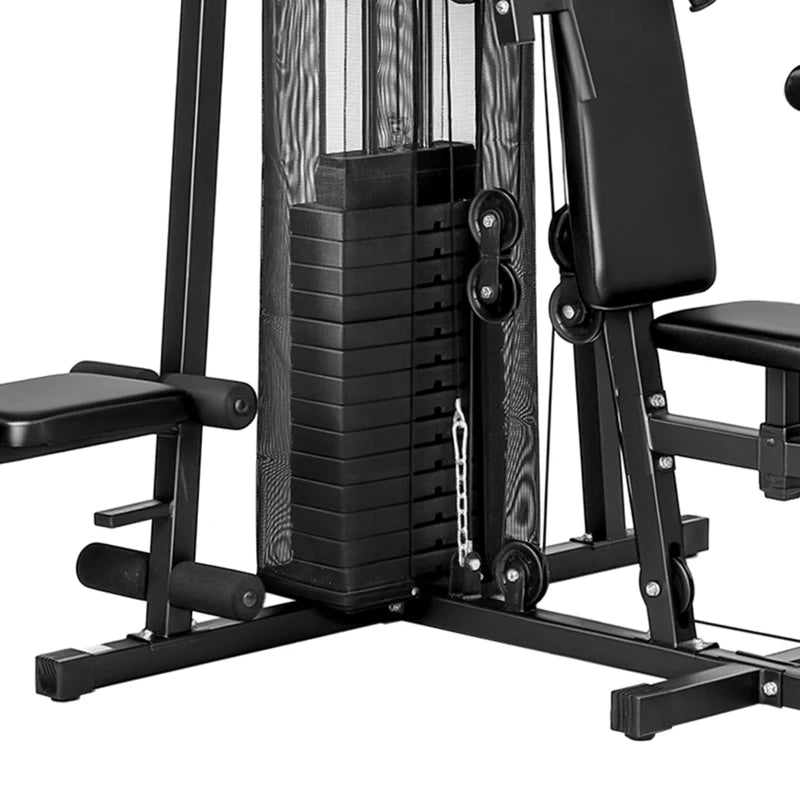 All-in-One Multi-Station Home Gym Workout Machine with Weight Stack, Pulley System & Adjustable Bench – Black