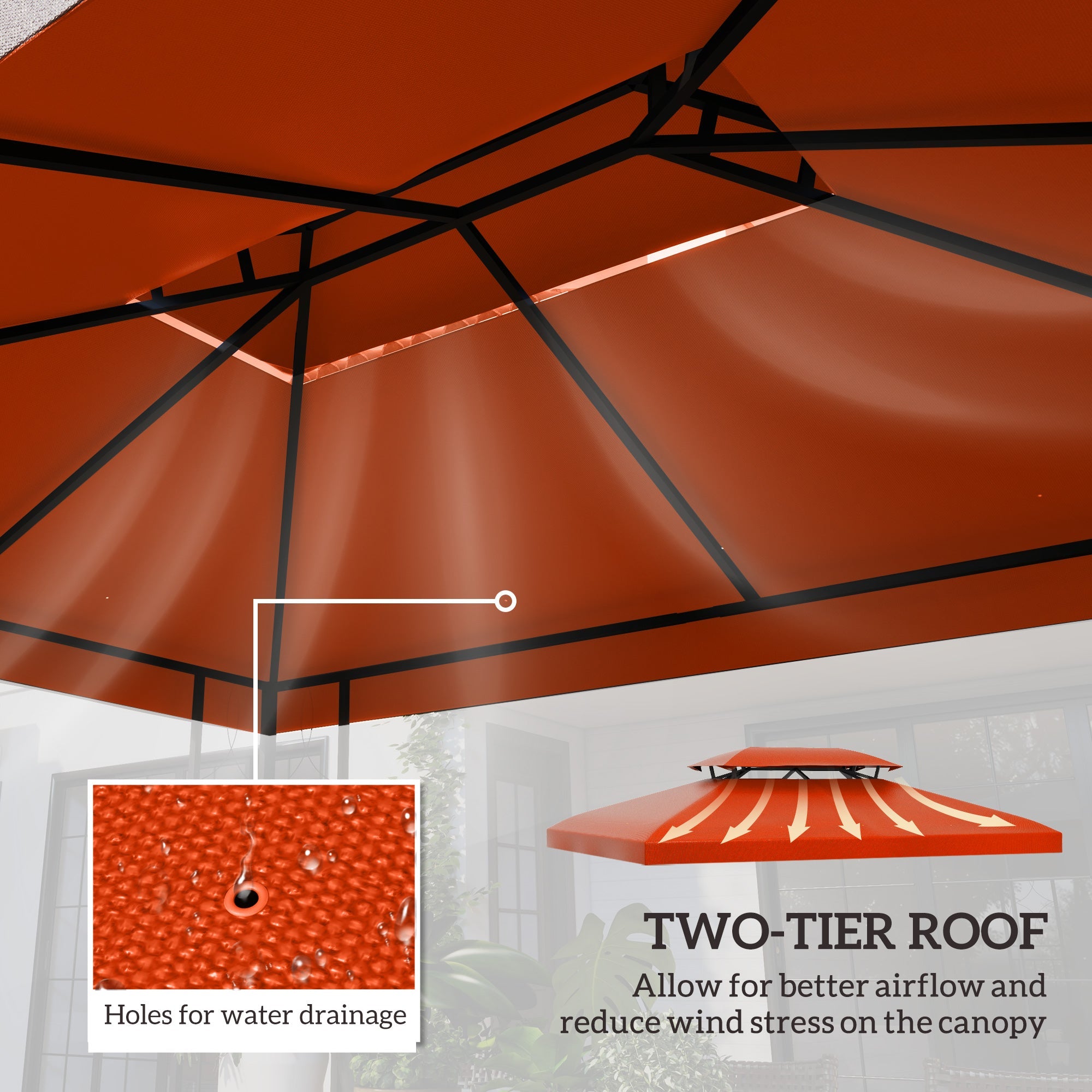 Outsunny 13' x 10' Gazebo Replacement Canopy, Rust Red UV Protection 2 Tier Top Cover for Outdoor Patio Garden 