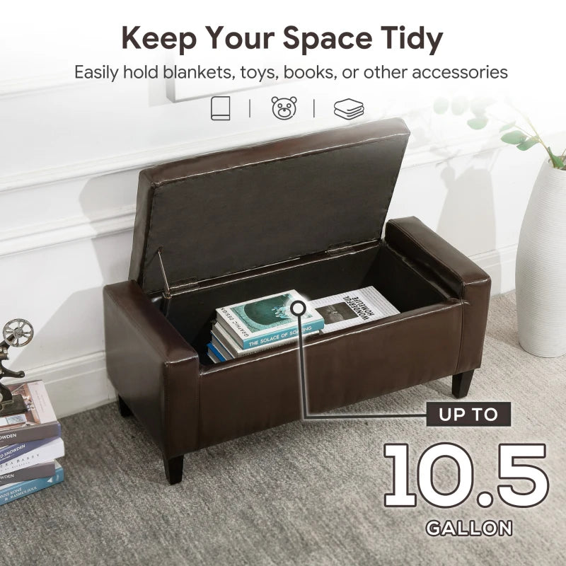 Storage Ottoman Bench, PU Leather Upholstered Bench with Tufted Design, Brown
