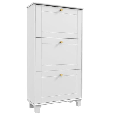 HOMCOM Narrow Shoe Cabinet: 3 Flip Drawers, Adjustable Shelves for 12 Pairs, White Small Space Organizer 