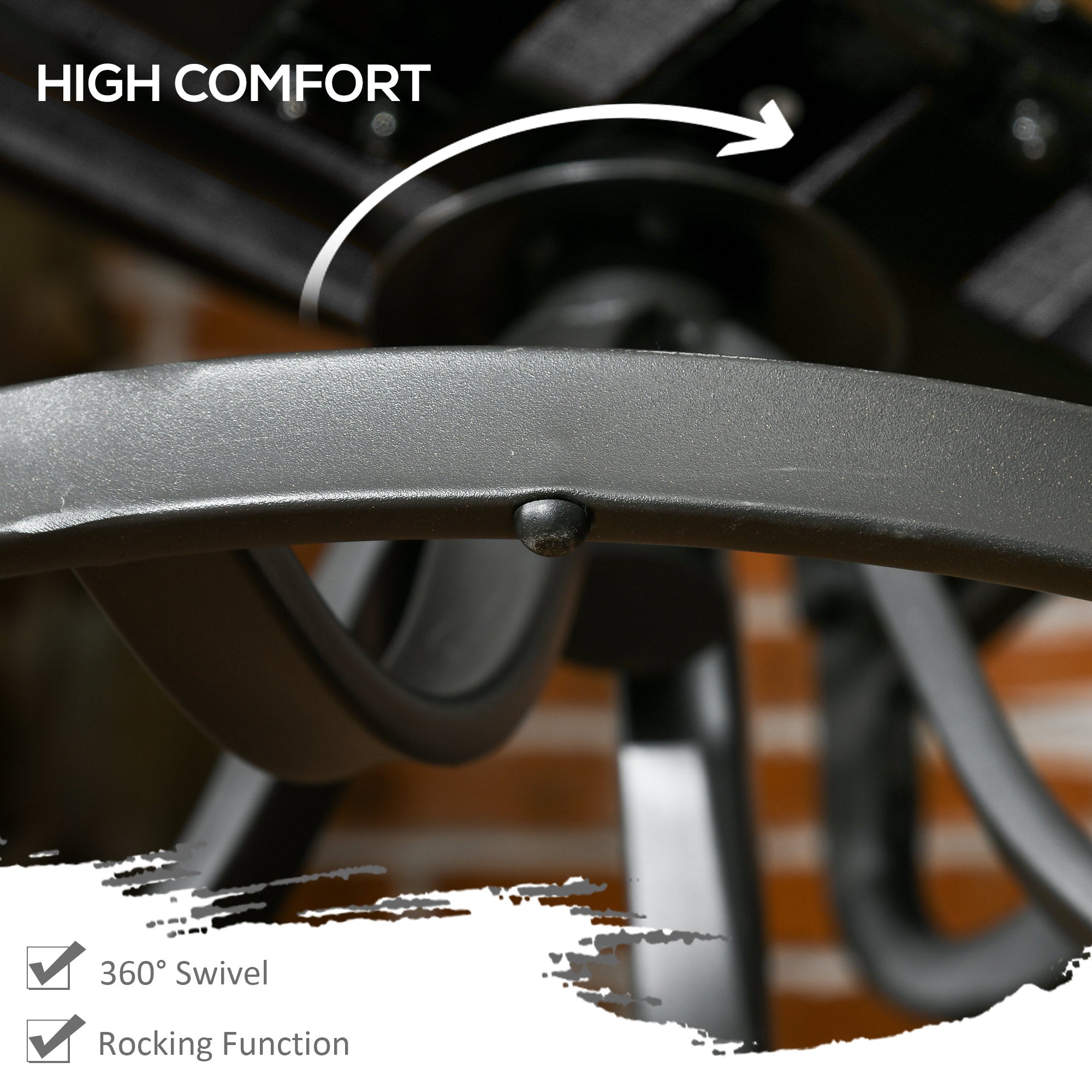 Outsunny 2pc 360° Swivel Rocking Chairs Curved Armrests S Shape Backrest Breathable Mesh Fabric Dark Grey 