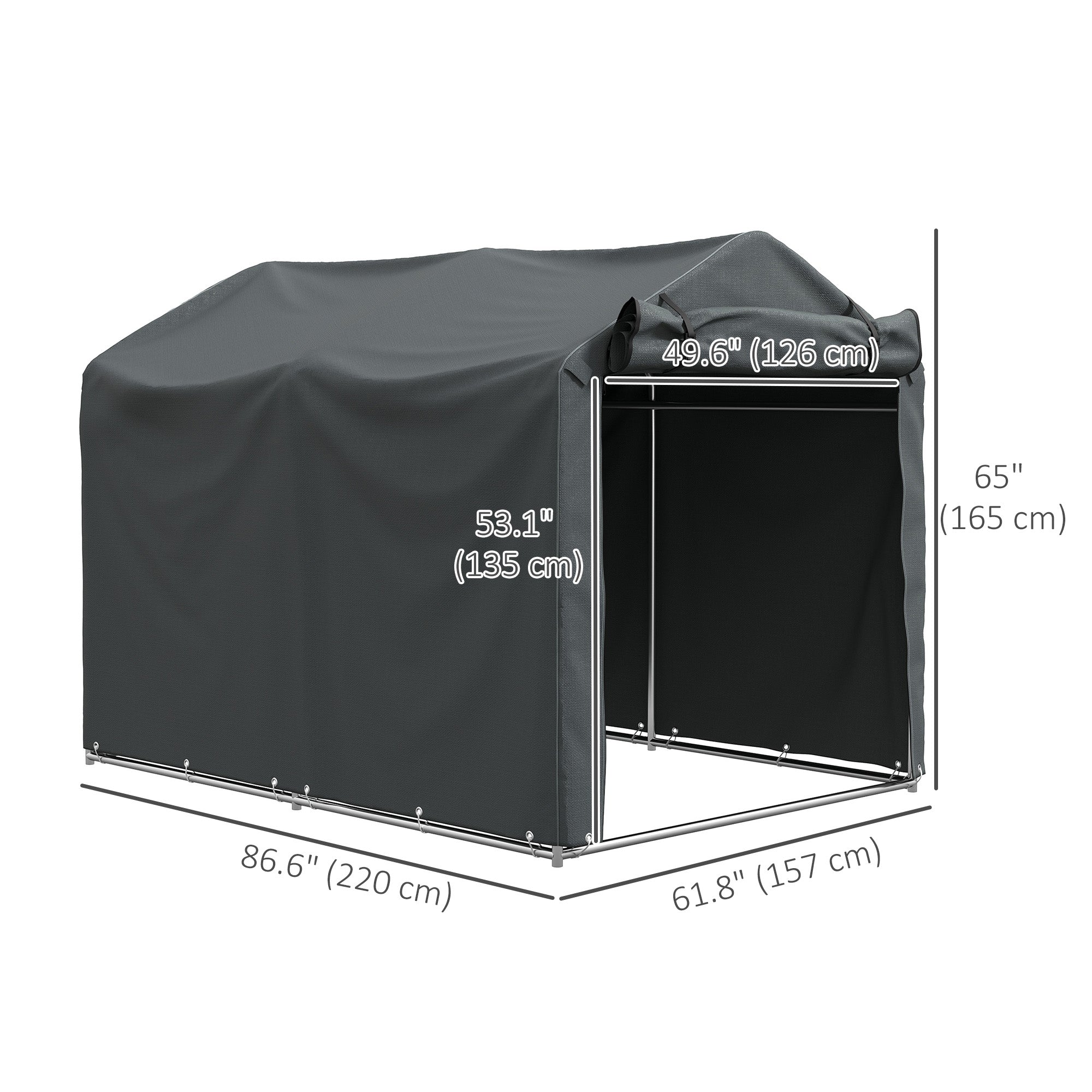 Outsunny Outdoor Storage Shed, UV Resistant Bike Tent with Roll-up Zipper Door, Portable Shed for Bike, Motorcycle, Dark Grey 