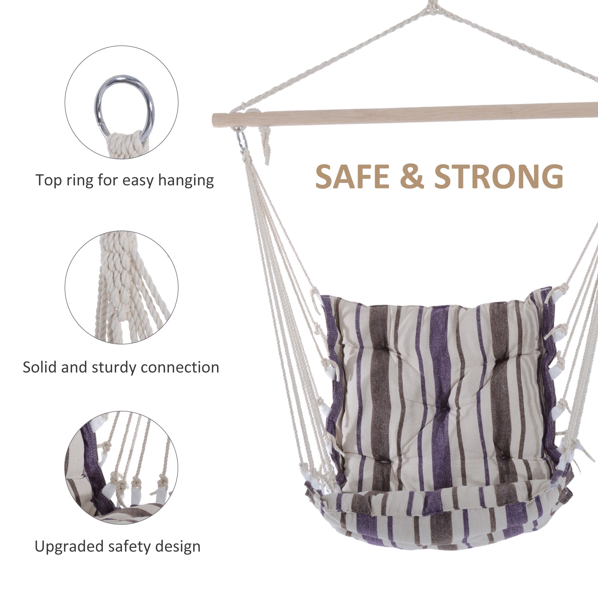 Outsunny Portable Relaxation: Woven Rope Hanging Swing Chair for Outdoor Garden, Yard, Camping, Brown Finish 