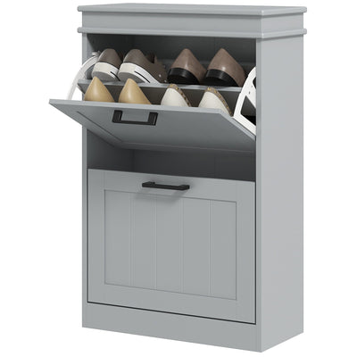 HOMCOM Shoe Storage Cabinet with 2 Flip Drawers and Adjustable Shelves, Narrow Shoe Cabinet for 10 Pairs of Shoes, Grey 