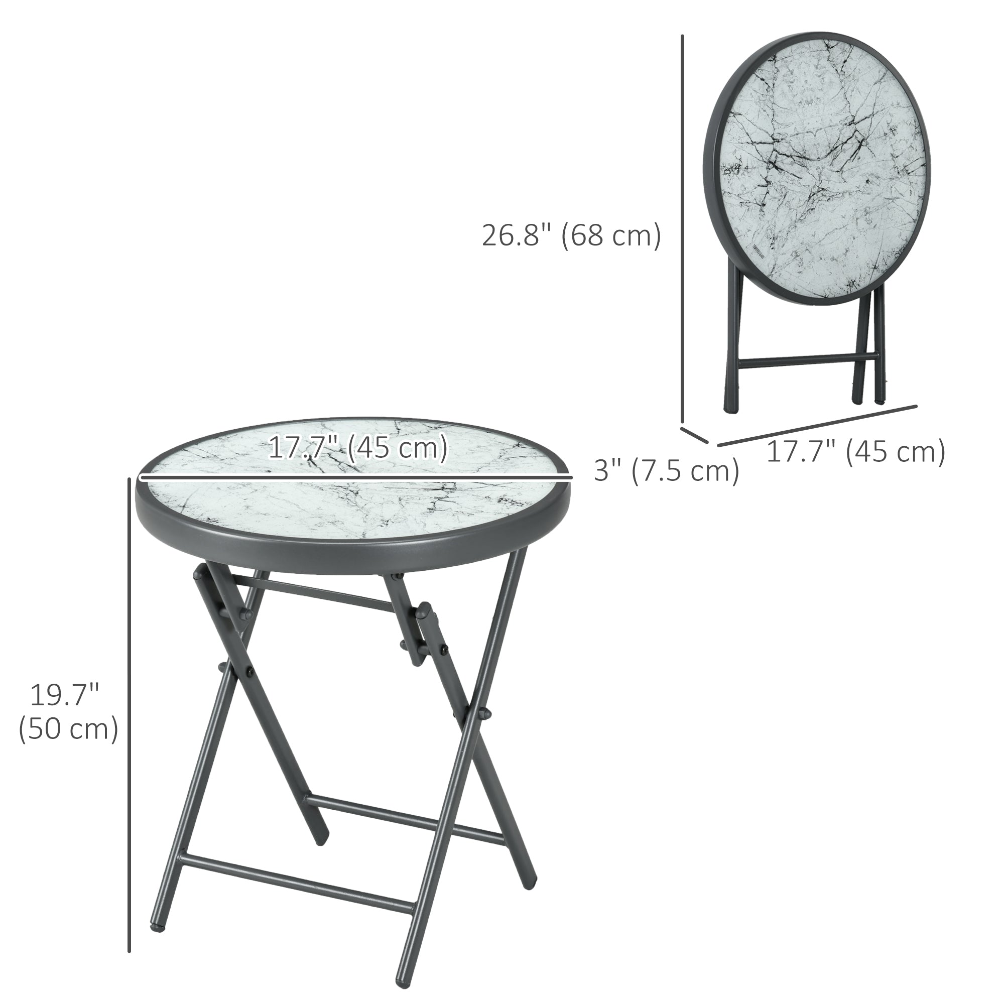 Outsunny 18" Outdoor Round Folding Table, Garden Side Table with Tempered Glass Top for Camping, Party, Weddings, White 