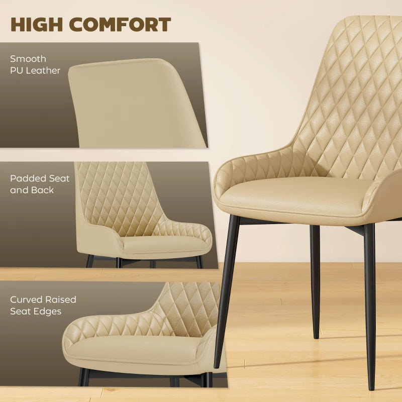 Upholstered Kitchen Chairs, Modern Dining Chairs Set of 4 with Diamond Tufting and Steel Legs for Dining Room, Khaki