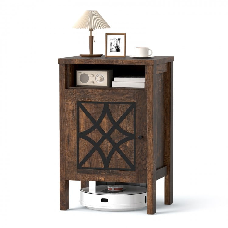Robot Vacuum Storage Cabinet with Door and Open Shelf for Living Room Bedroom-Brown