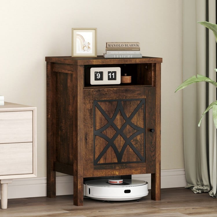 Robot Vacuum Storage Cabinet with Door and Open Shelf for Living Room Bedroom-Brown
