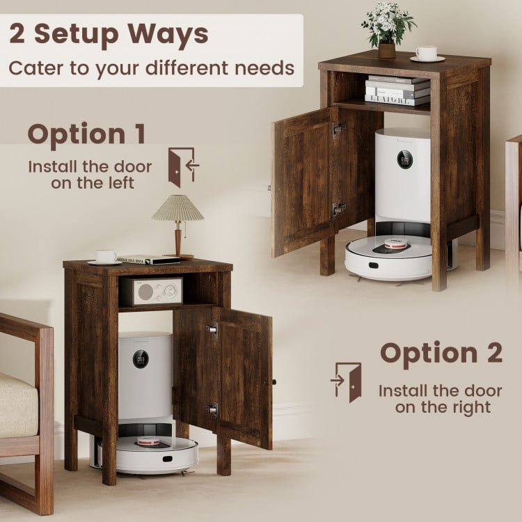 Robot Vacuum Storage Cabinet with Door and Open Shelf for Living Room Bedroom-Brown
