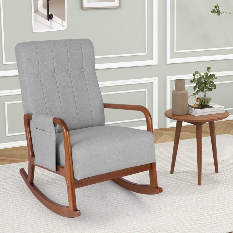 Rocking Chair with Ottoman and Solid Rubber Wood Frame and Padded Cushion-Gray