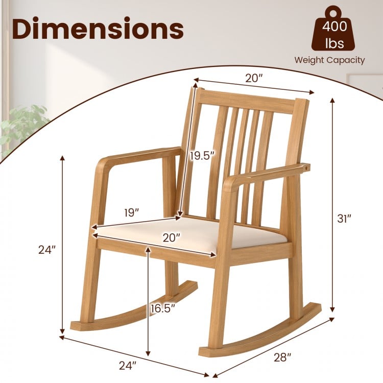 Rocking Chair with Slatted Back and Curved Armrests-Natural