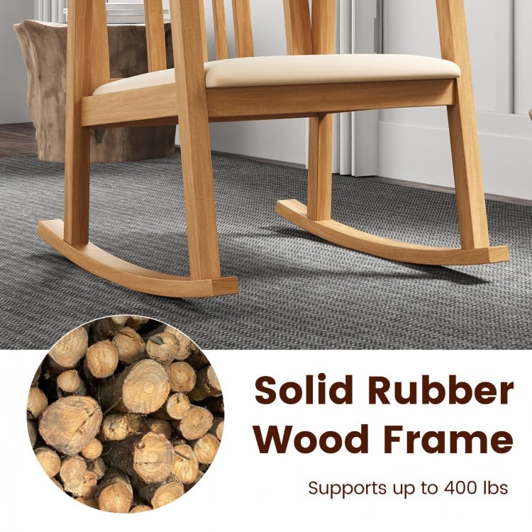 Rocking Chair with Slatted Back and Curved Armrests-Natural