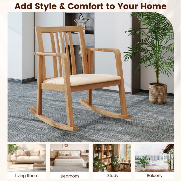Rocking Chair with Slatted Back and Curved Armrests-Natural