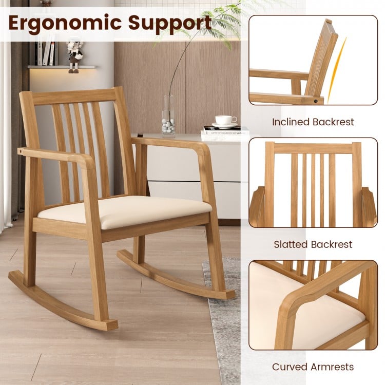 Rocking Chair with Slatted Back and Curved Armrests-Natural