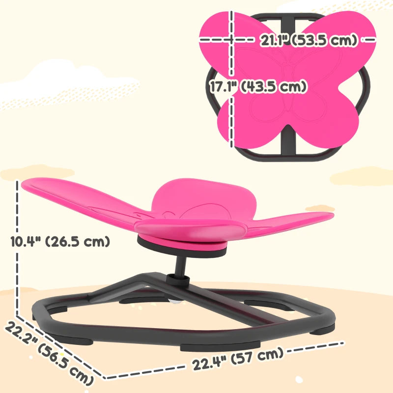 Qaba Butterfly-Shaped Kids Swivel Chair, Non-Slip Sit and Spin Sensory Chair for Training Body Coordination, Pink